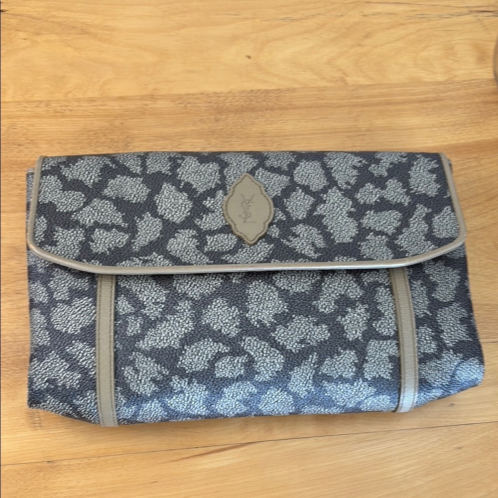 Vintage Yves Saint Laurent Giraffe Clutch Coated Canvas Leather Trim